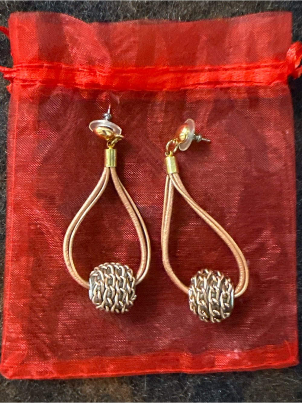 Elegant Gold-Tone Loop Drop Earrings with Textured Orb